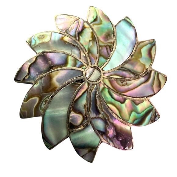Mexico Jewelry - 925 Sterling Silver Abalone Mexico  Pin Brooch Pendant VINTAGE
